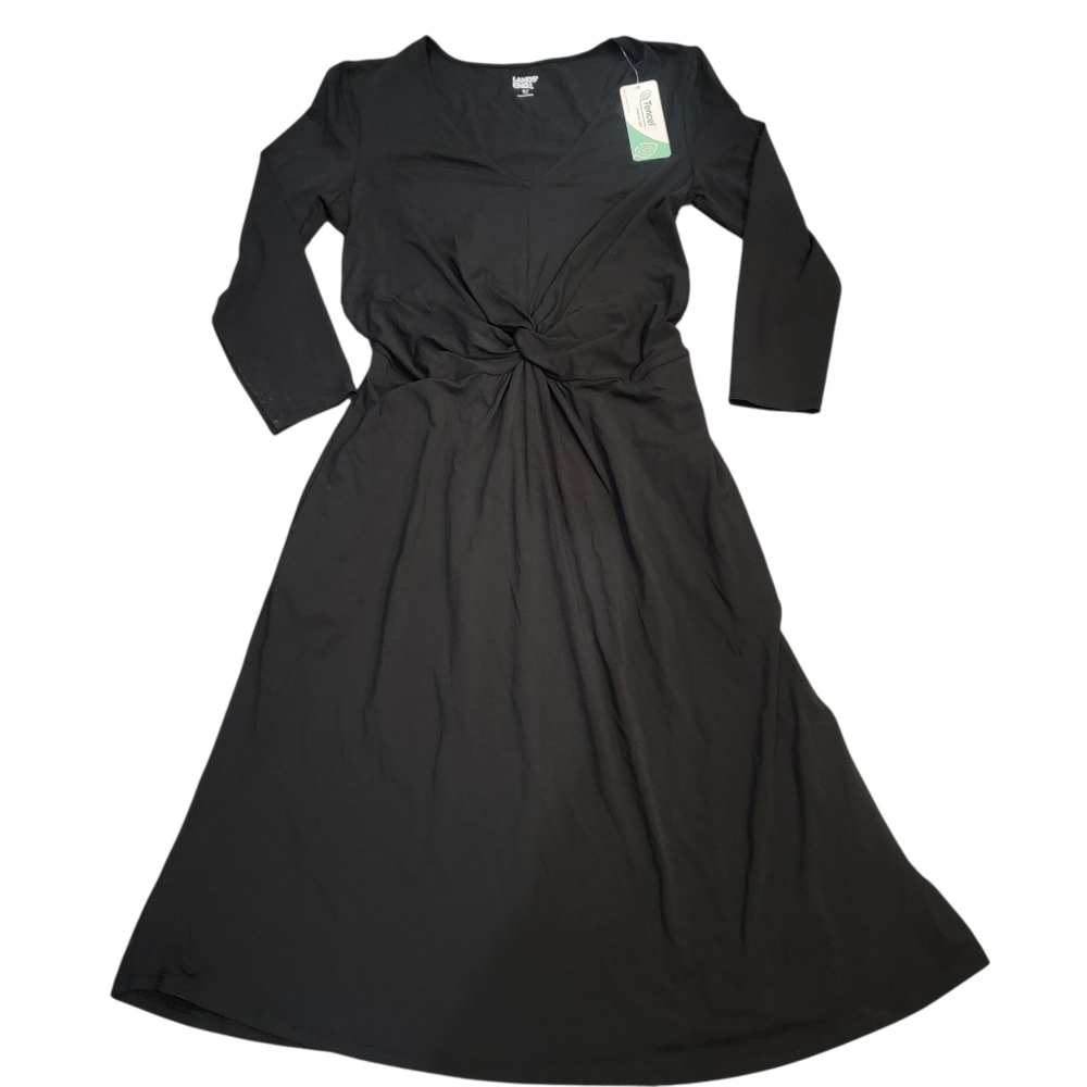Lands End Tie Waist Flattering Maxi Women's Black Dress Long Sleeve Size M/T NWT